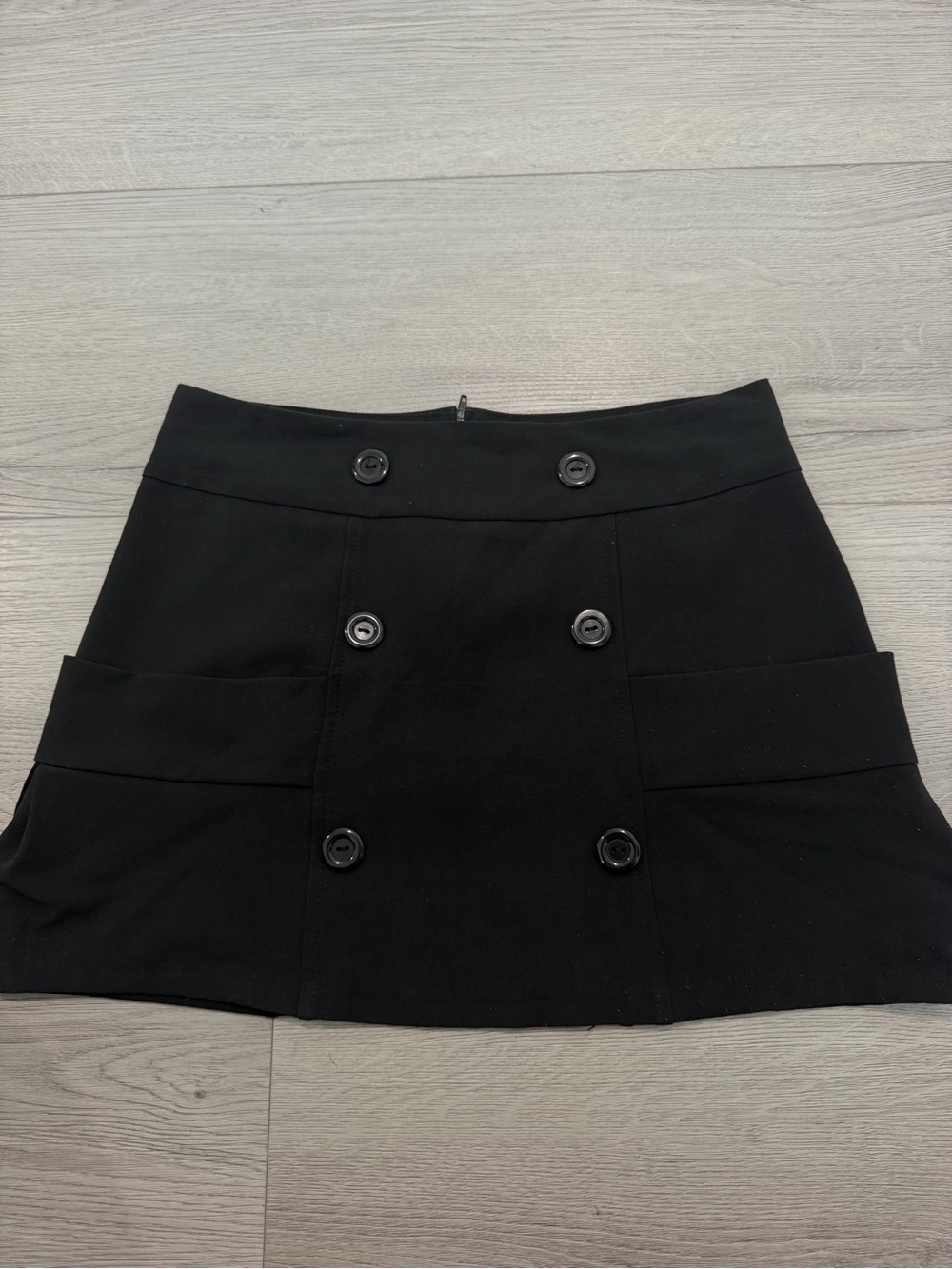 Avenue Black Double-Breasted Mini Skirt with Pocket Panels